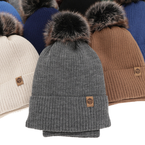 Ensemble d'hiver garçon: bonnet et snood, brun, avec pompon, Wizar