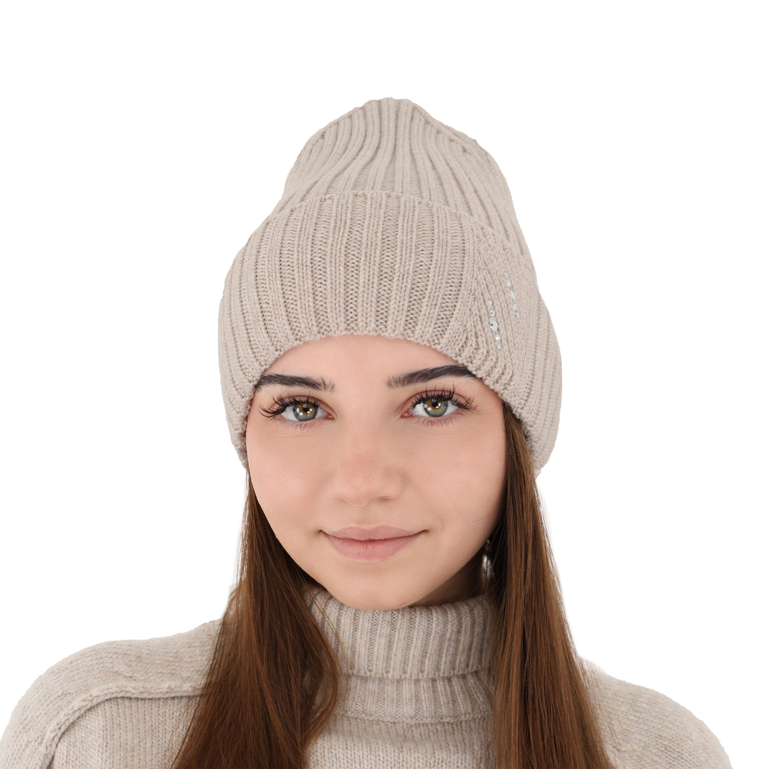 Bonnet d'hiver femme, beige, avec laine mérinos, Ariga
