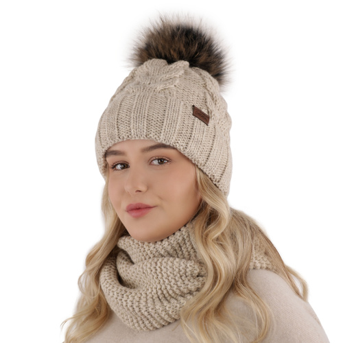 Ensemble d'hiver fille: bonnet et snood, rose, avec pompon, Torina