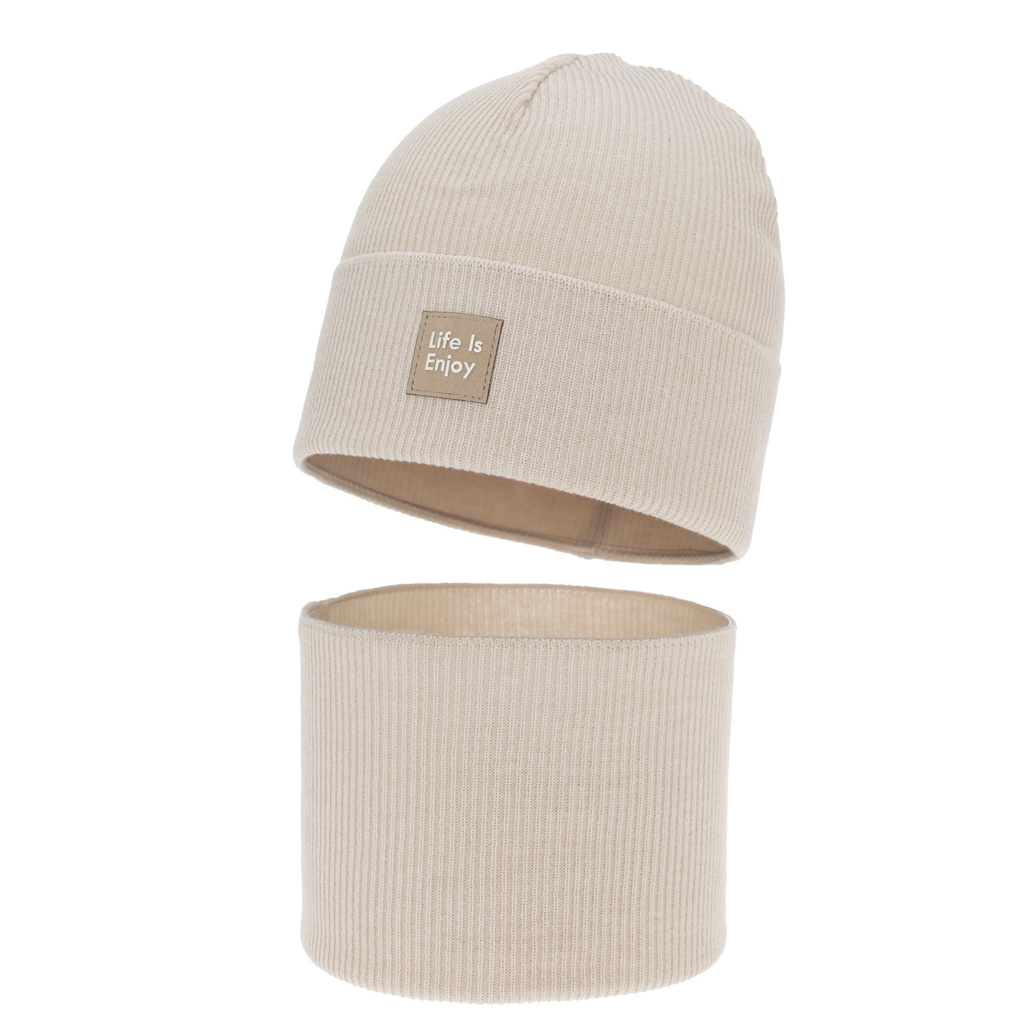 Meisjes herfst/lente set (muts en buissjaal), met katoen, beżowy, Zola