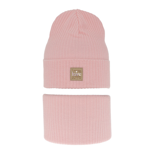 Ensemble automne/printemps fille: bonnet et snood, met katoen, rose, Furora