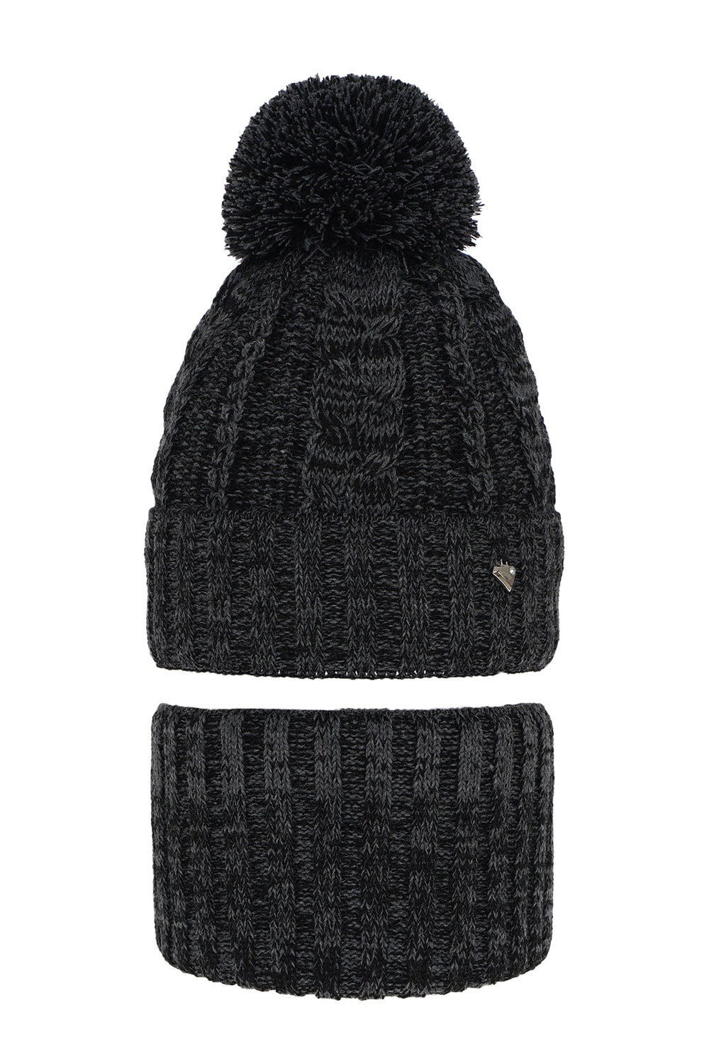 Meisjes winter set muts en buissjaal, donkergrijs, met garen pompon, Maroko