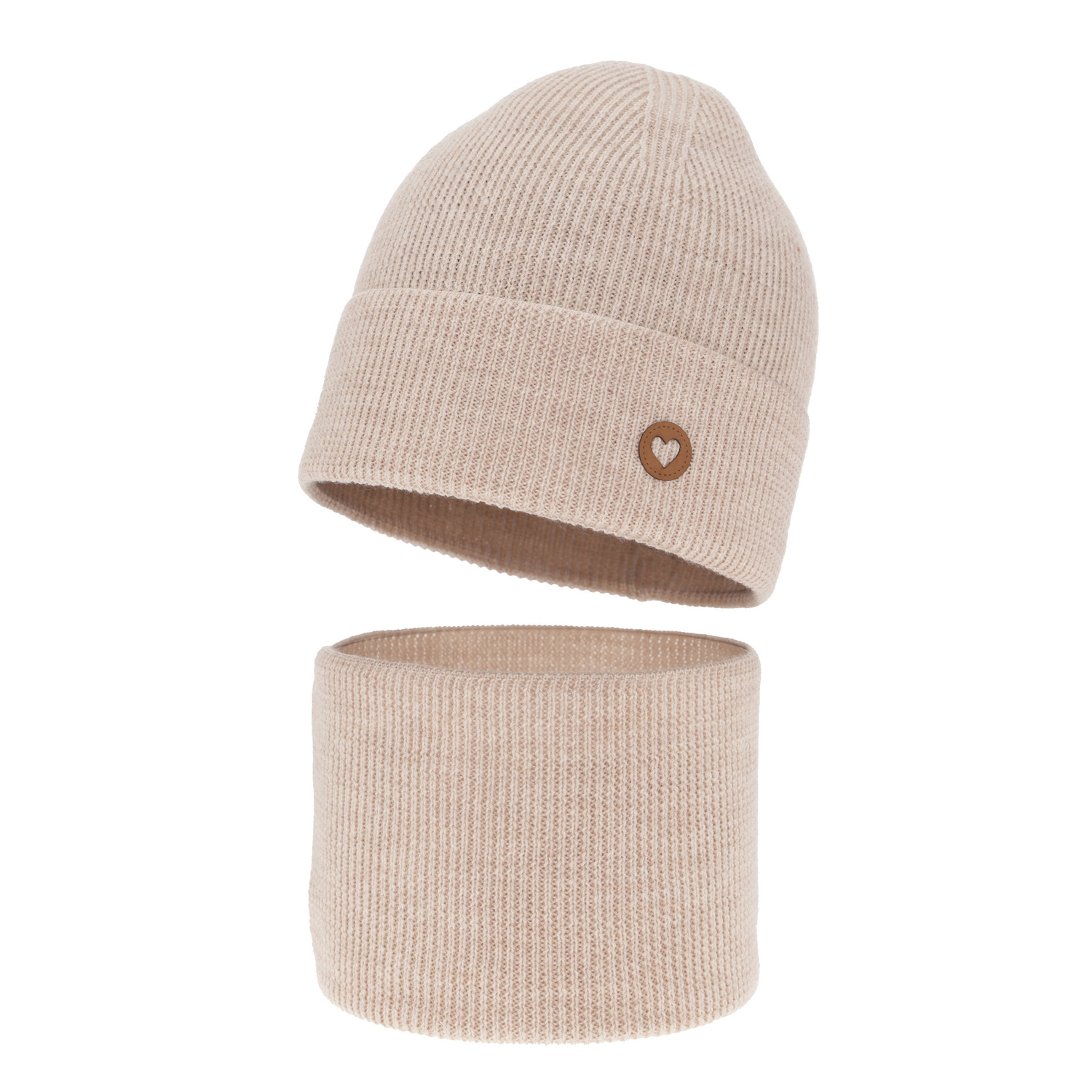 Ensemble automne/printemps fille: bonnet et snood, beige, avec laine mérinos, Brook