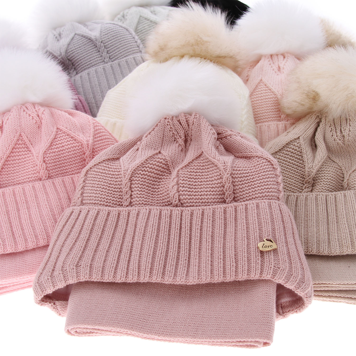 Meisjes winter set muts en sjaal, zwart, met bindkoorden, met garen pompon, Altina