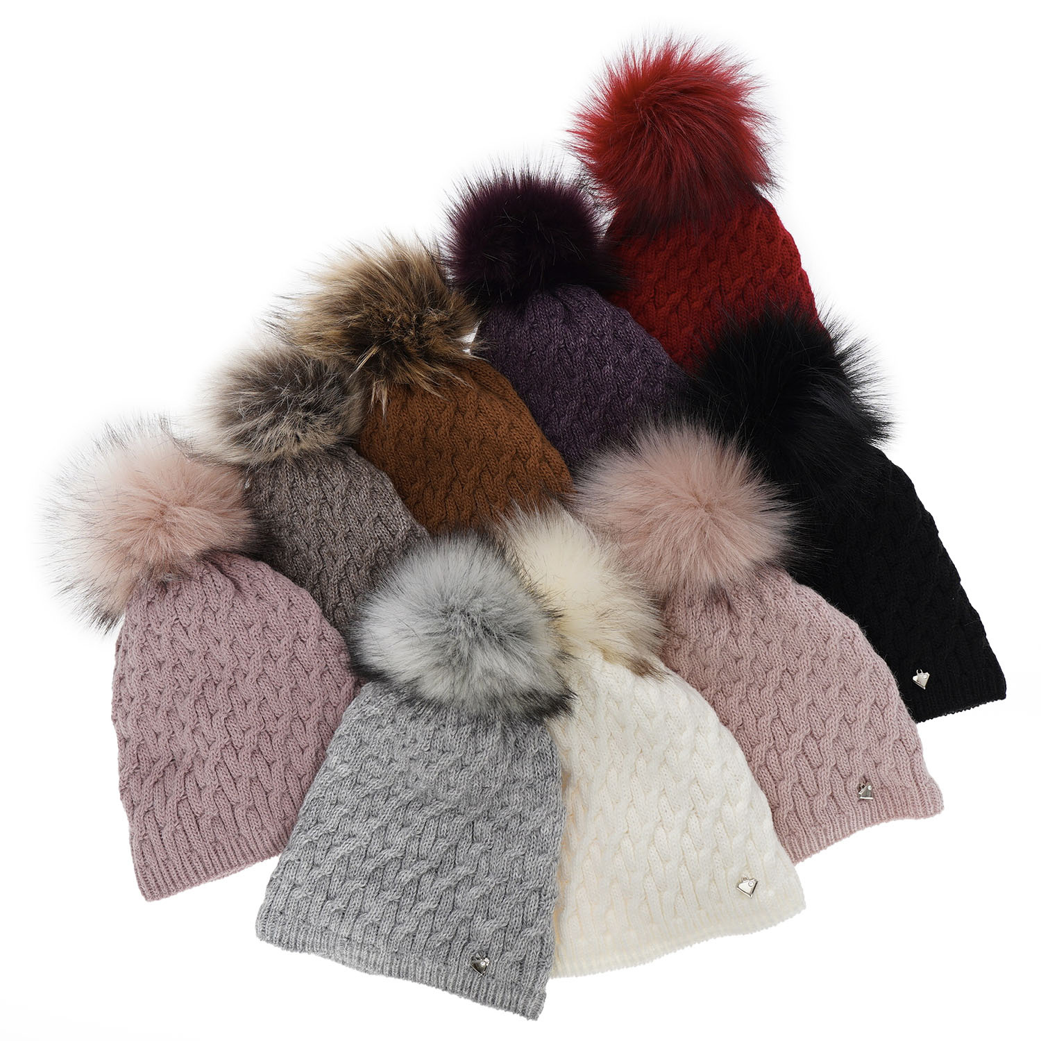 Dames wintermuts, grijs, met garen pompon, Kaskada