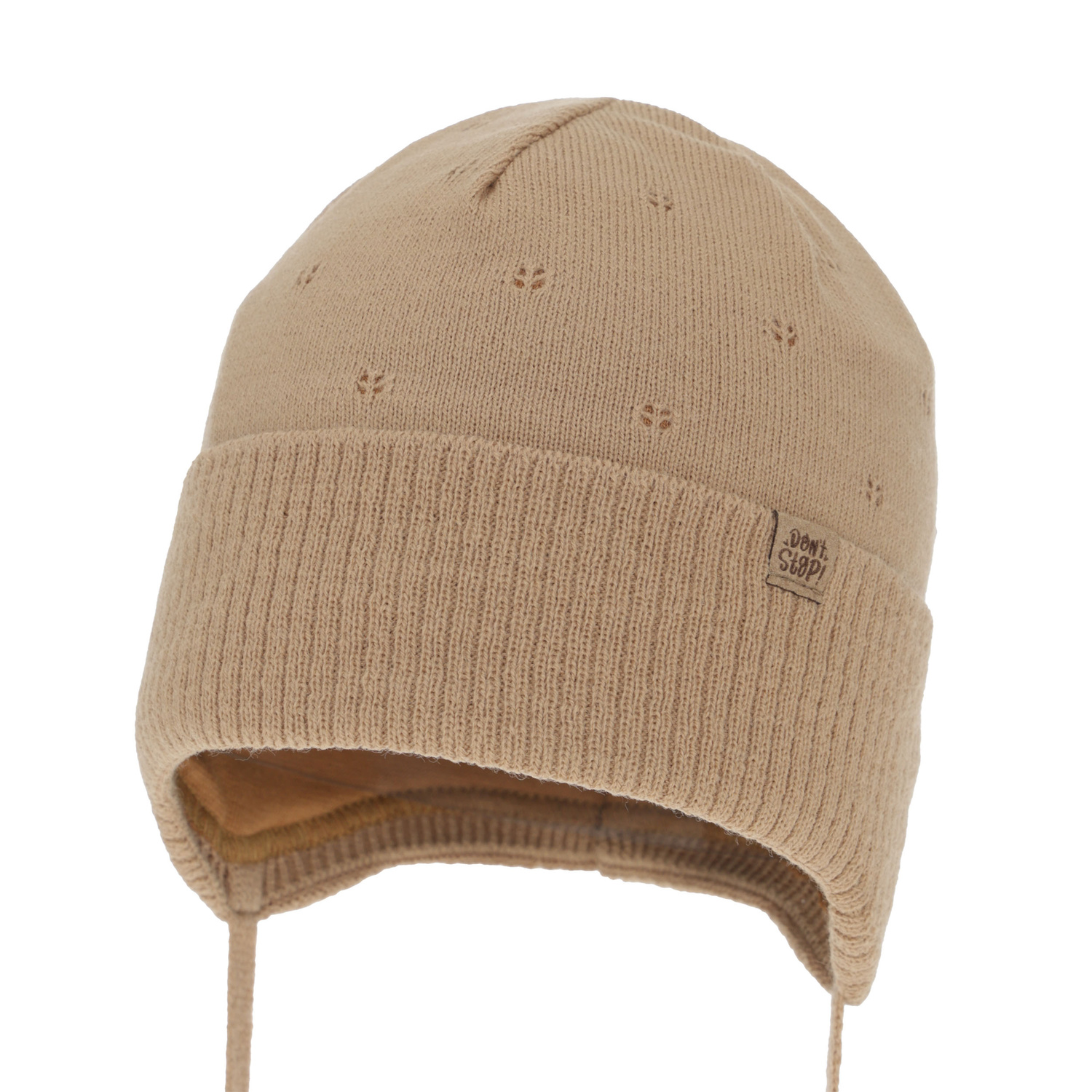 Jongens herfst/lente muts, camel, met bindkoorden, Leif