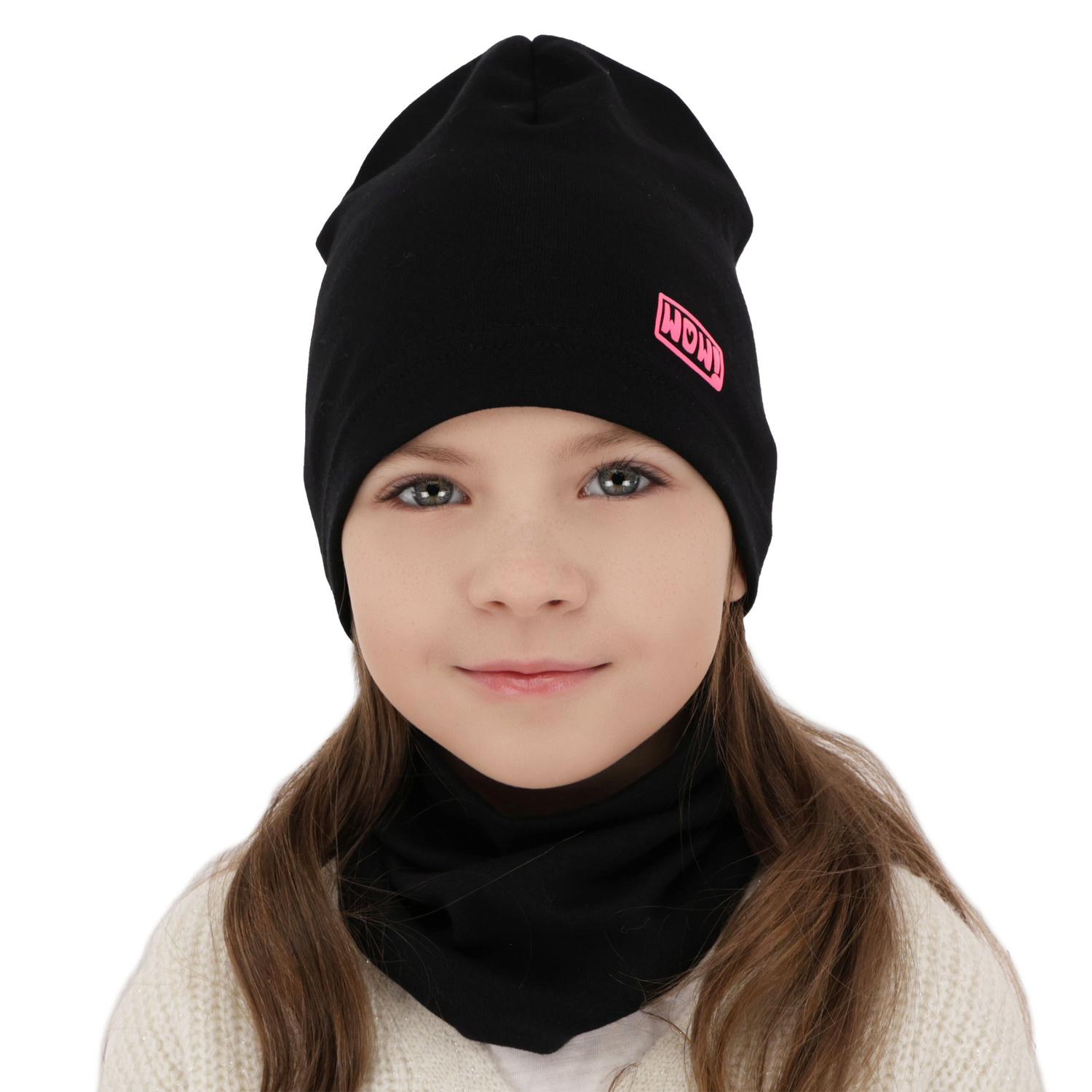 Ensemble automne/printemps fille: bonnet et snood, rose, en coton, Friza