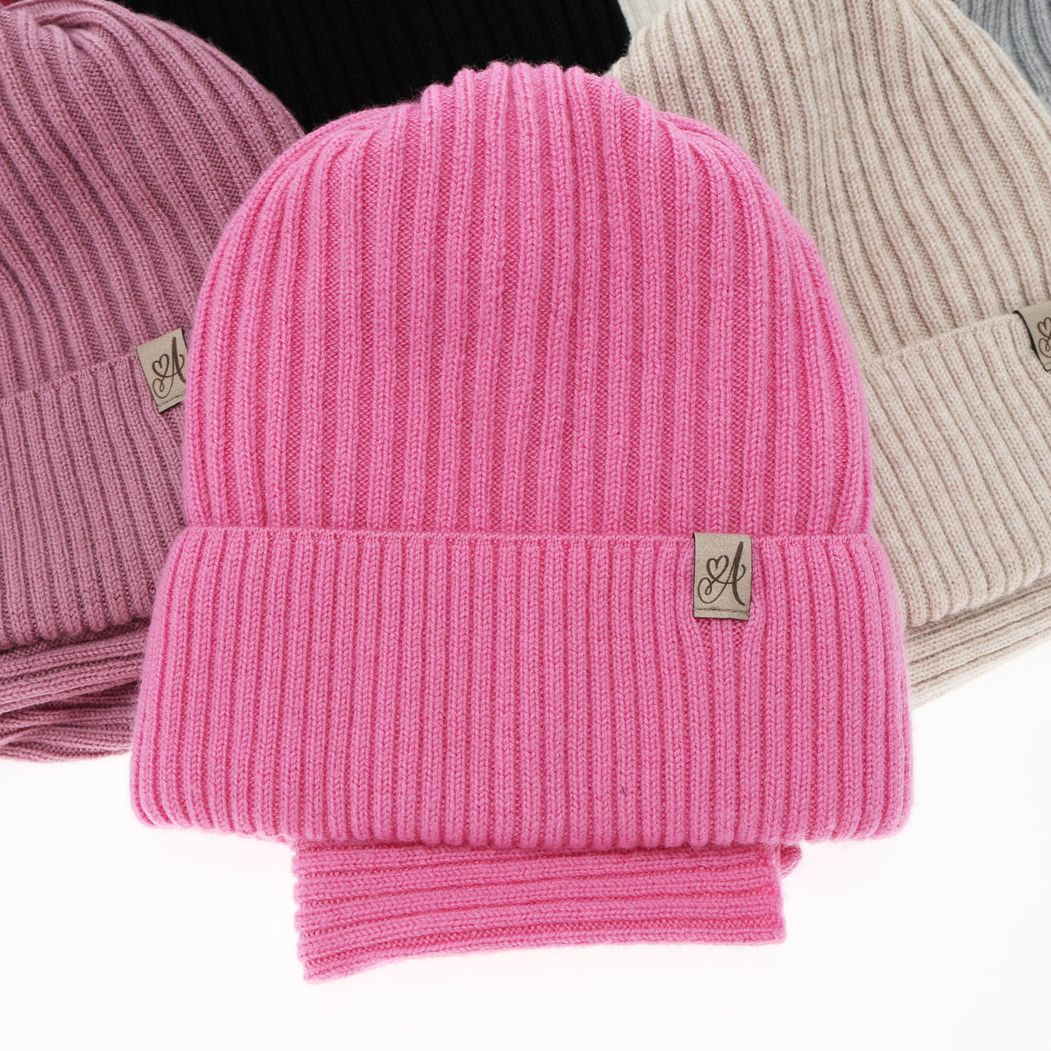 Ensemble d'hiver fille: bonnet et snood, violet, avec laine mérinos, Patricia