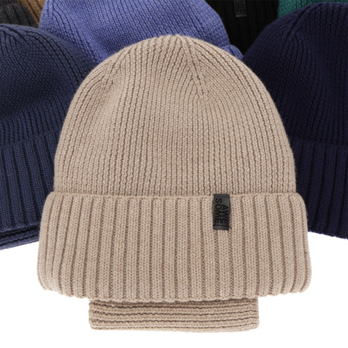 Jongens winter set: muts en buissjaal, 100% Merino Wol, gevoerd met merinowol, bordeauxrood Harbin