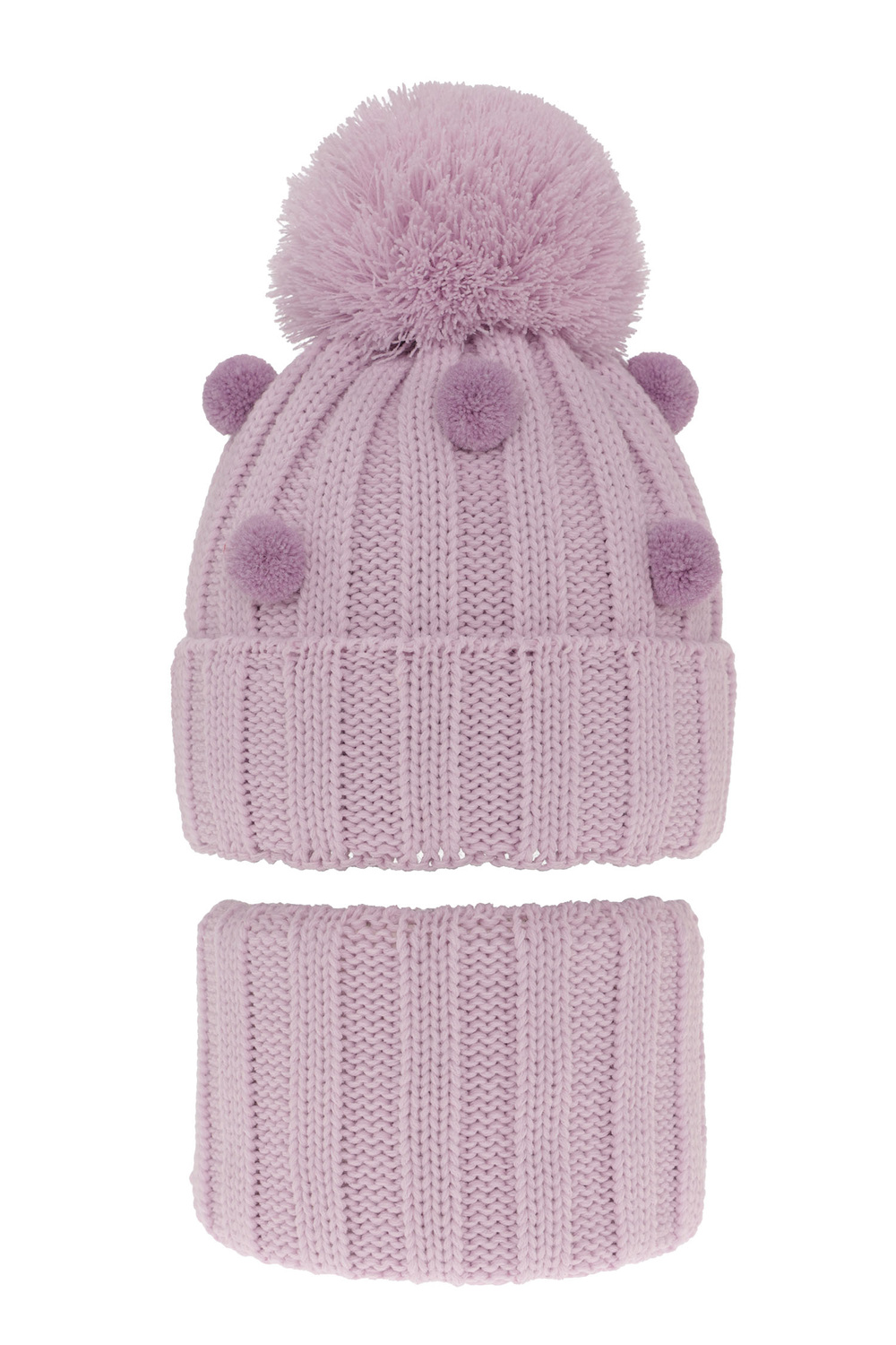 Ensemble d'hiver fille: bonnet et snood, violet, avec pompon, Hekate