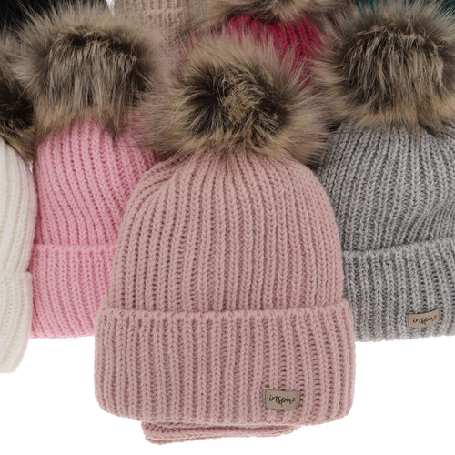 Ensemble d'hiver fille: bonnet et snood, violet, avec pompon, Willow