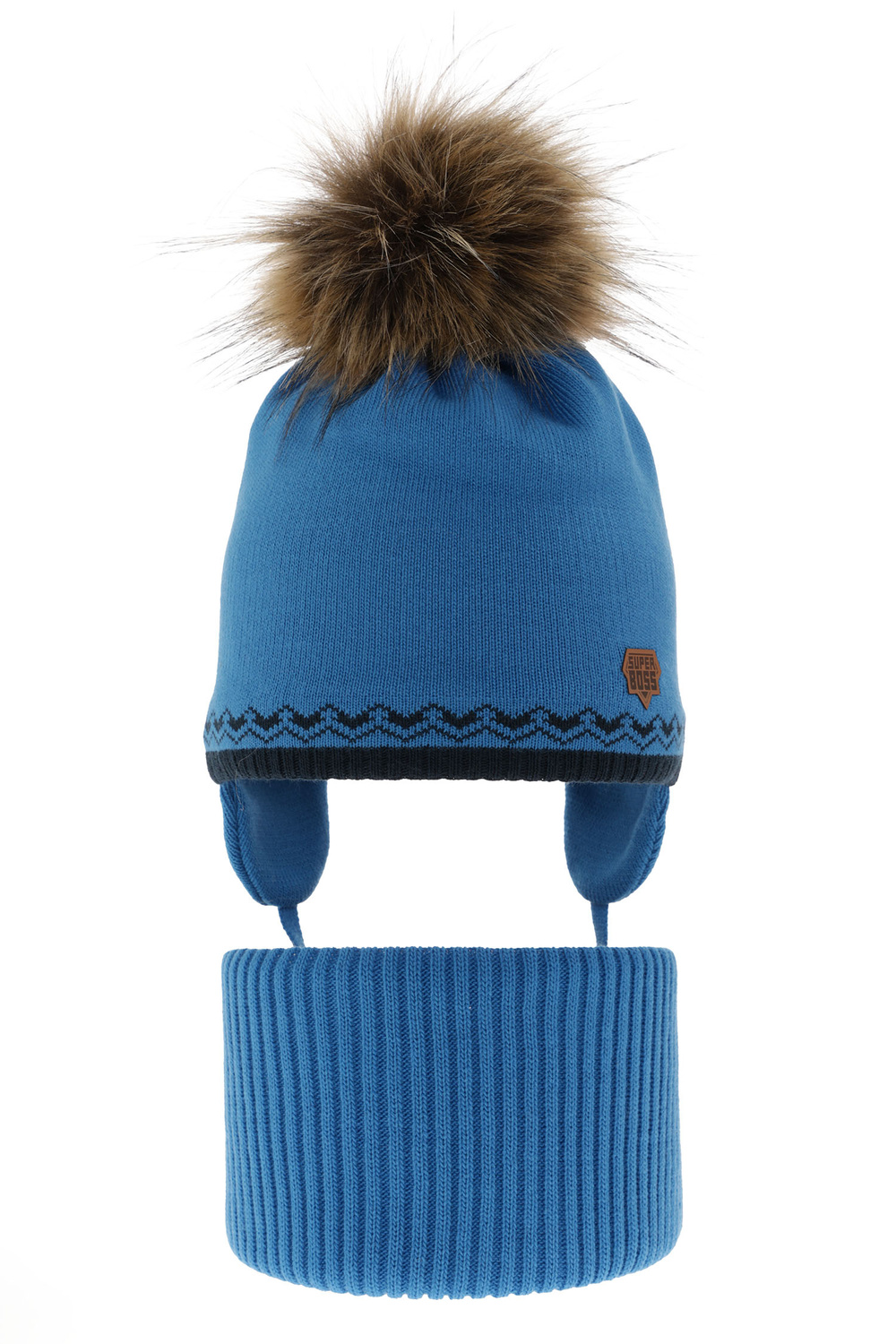 Ensemble d'hiver garçon: bonnet et snood, bleu, avec pompon, Elpis