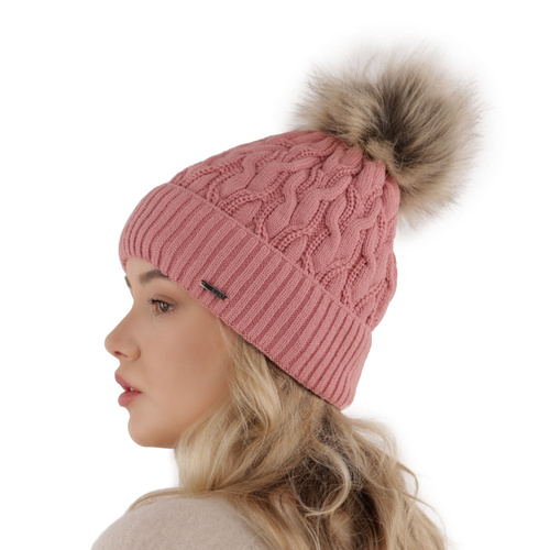 Bonnet d'hiver femme, blanc, avec pompon, Deva