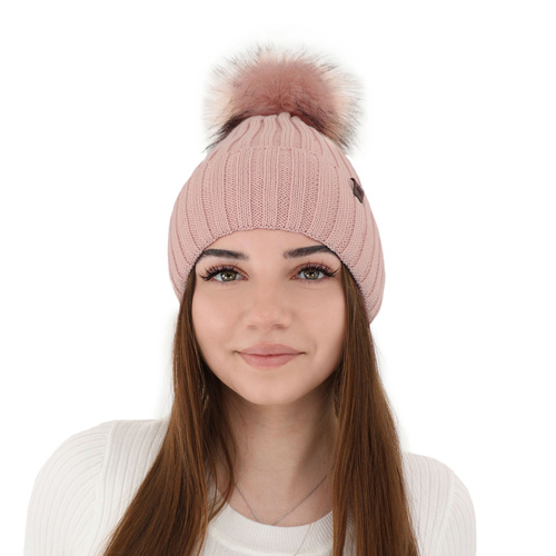 Dames wintermuts, roze, met merinowol, Texa