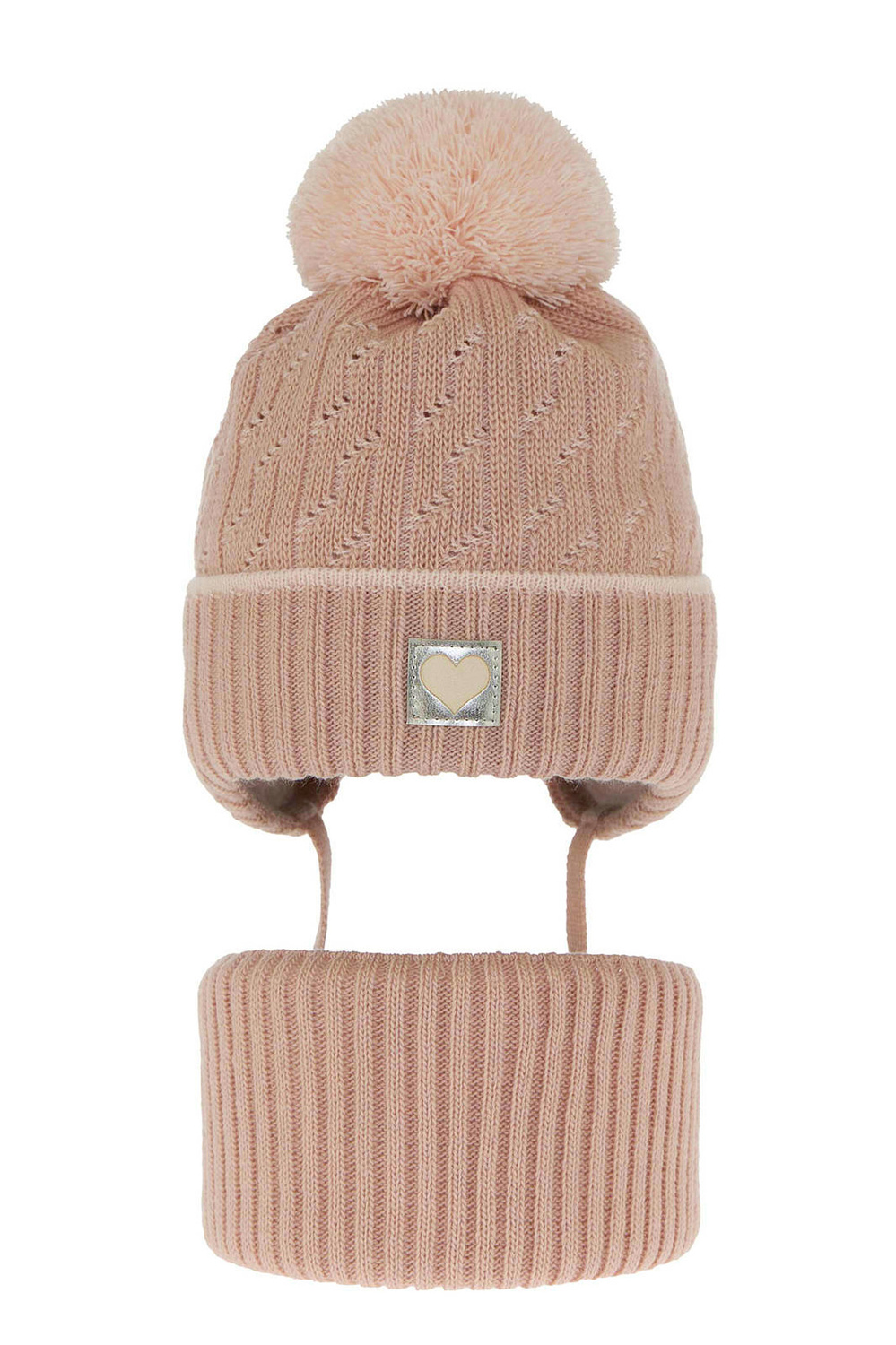 Ensemble d'hiver fille: bonnet et snood, rose, avec pompon, Natka
