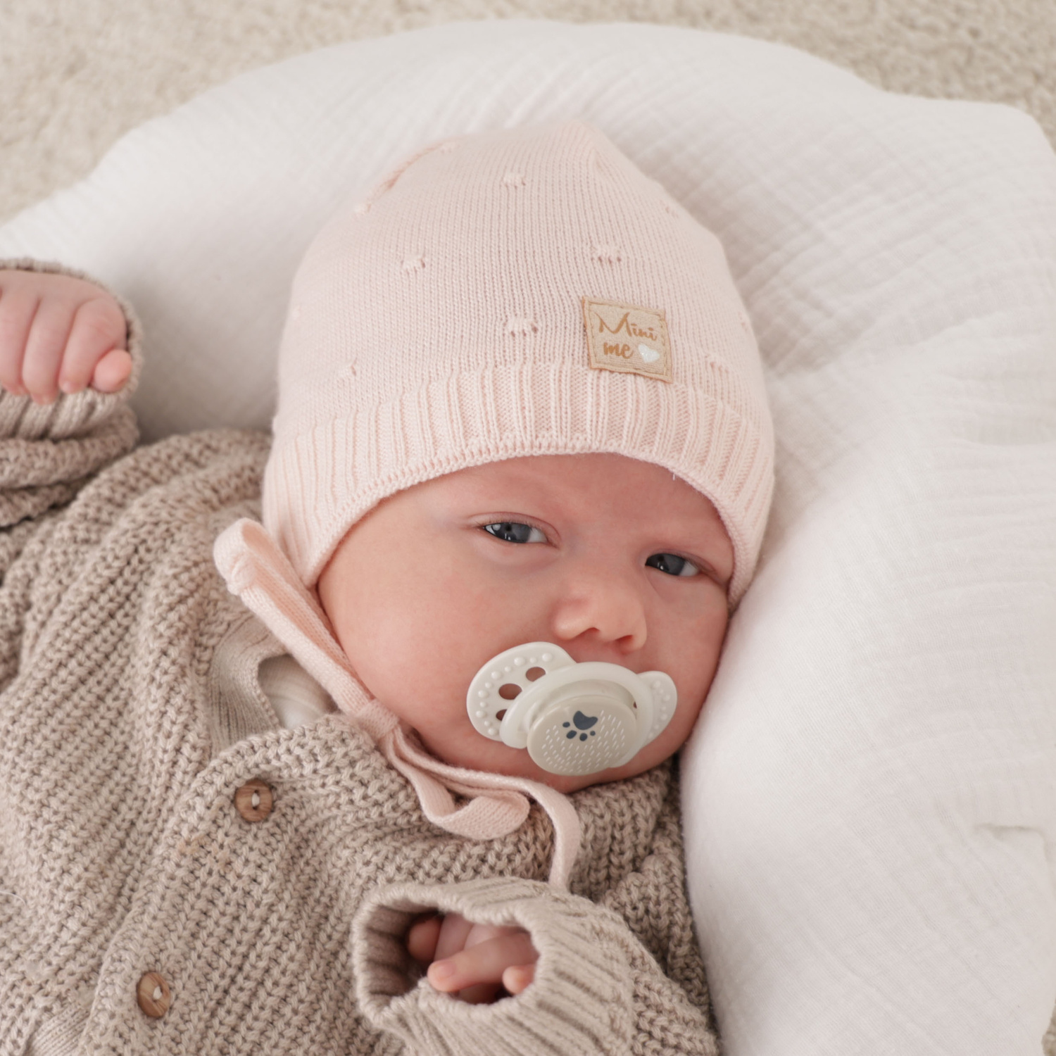 Bonnet automne/printemps fille, beige, avec liens, Celine