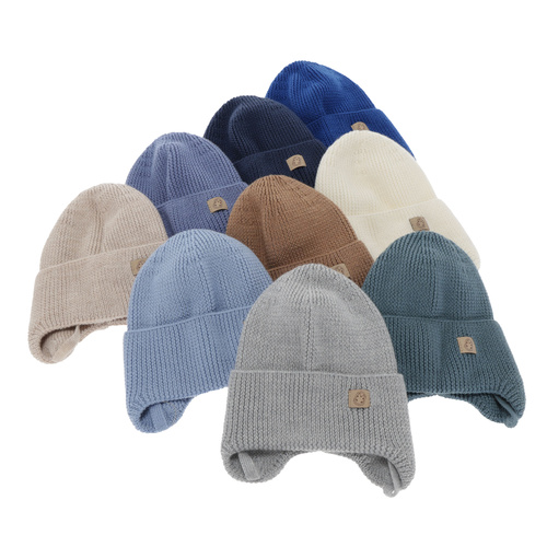 Jongens winter/herfst/lente muts, 100% Merino Wol, met bindkoorden, camel, Bakadi