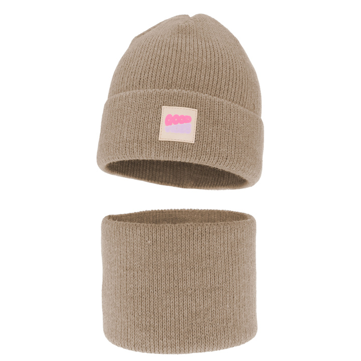 Ensemble d'hiver fille: bonnet et snood, beige foncé, Josephin