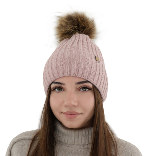 Bonnet d'hiver femme, bordo, avec pompon, Savona