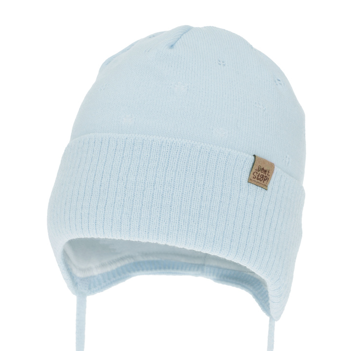 Jongens herfst/lente muts, lichtblauw, met bindkoorden, Leif