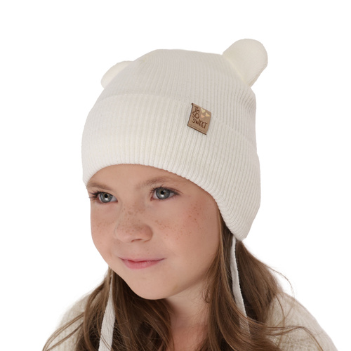 Bonnet automne/printemps fille, crème, avec liens, Noemi