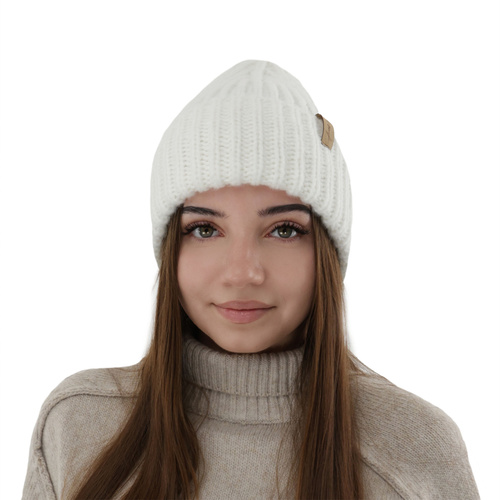 Bonnet d'hiver femme, blanche, avec laine mérinos, Caro