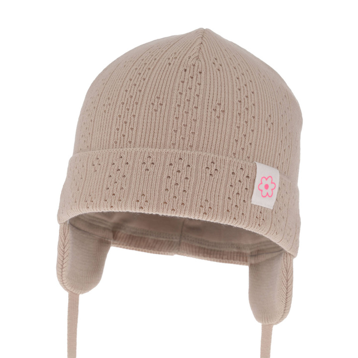 Bonnet automne/printemps fille, beige, avec liens, Lucrezia