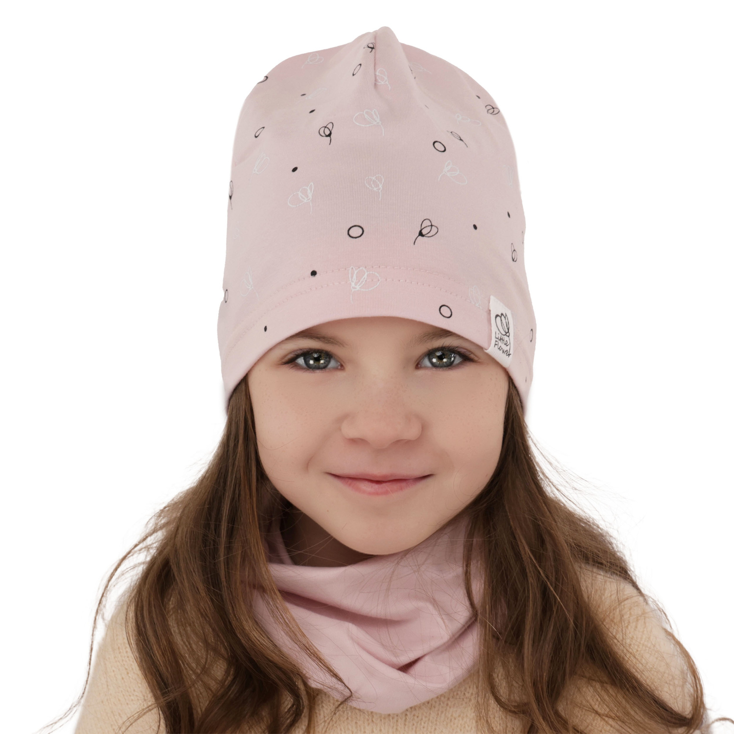 Ensemble automne/printemps fille: bonnet et snood, beige, en coton, Fiora