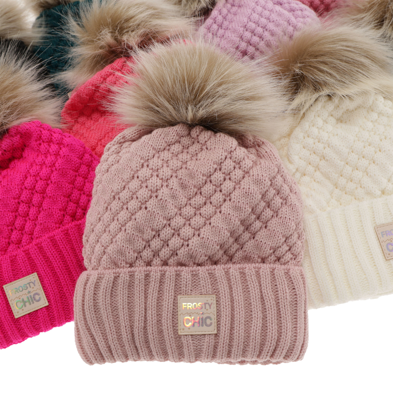 Ensemble d'hiver fille: bonnet et snood, rose, avec pompon, Alena