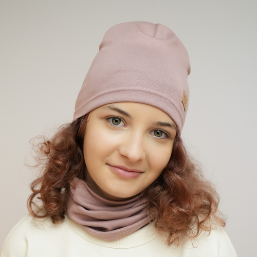 Meisjes herfst/lente set muts en buissjaal, roze, katoenen, Selfie