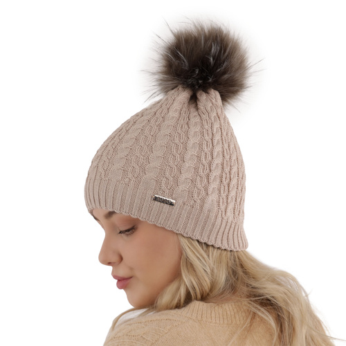 Dames wintermuts, honing, met garen pompon, met merinowol, Satina