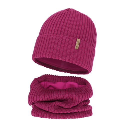 Meisjes winter set (muts en buissjaal) gevoerd met fleece, amarant, met merinowol, Odette