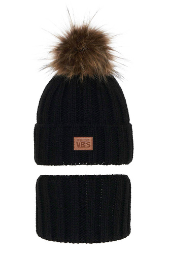 Ensemble d'hiver garçon: bonnet et snood, noir, avec pompon, Remes
