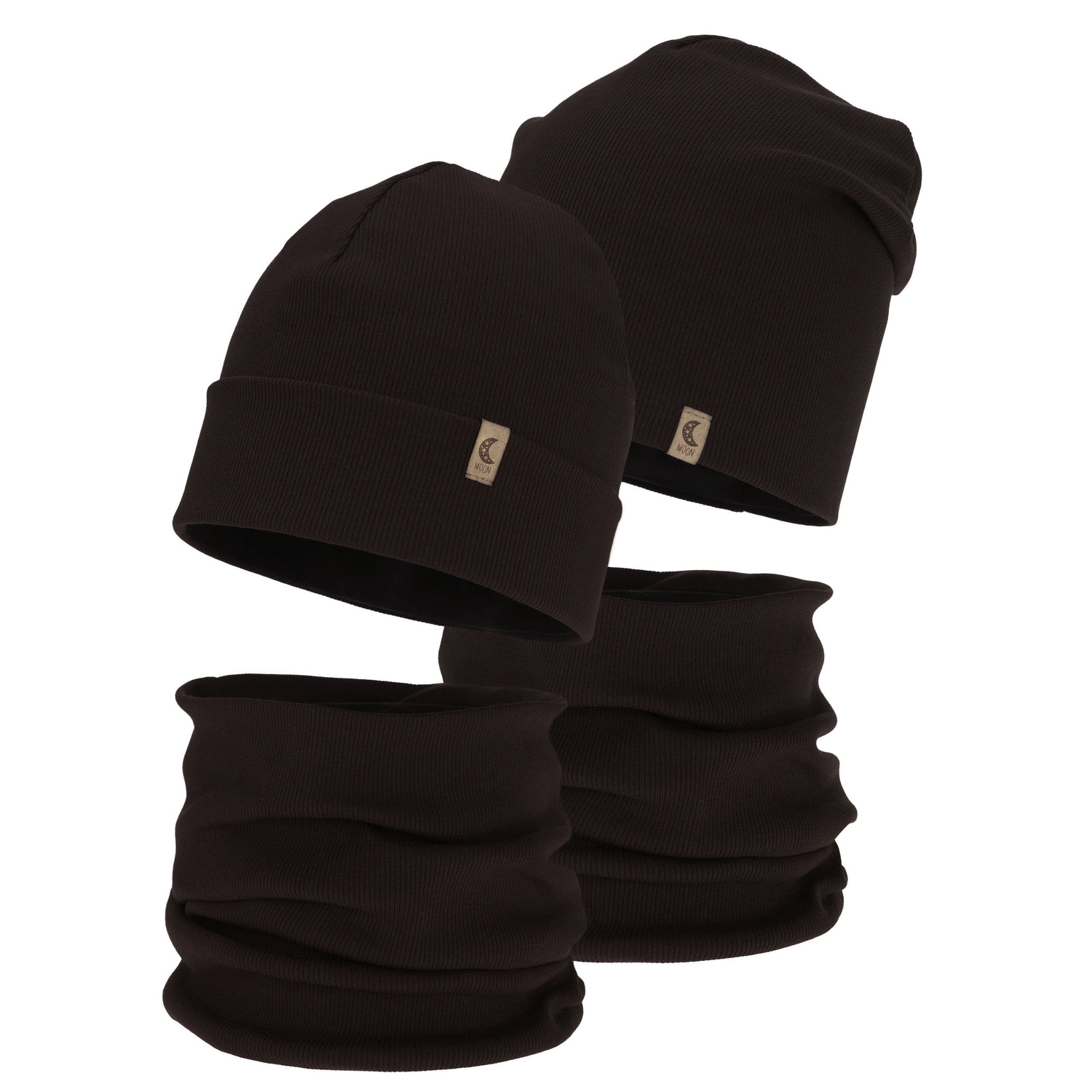 Meisjes herfst/lente set (muts en buissjaal), katoen, donkerbruin, Bravura