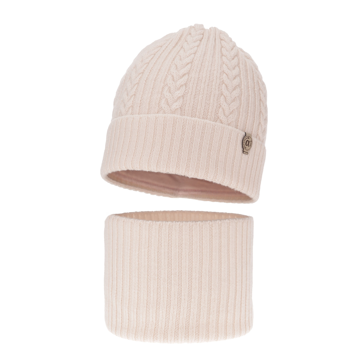 Ensemble d'hiver fille: bonnet et snood, rose clair, avec laine mérinos, Jenny