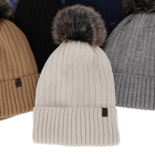 Ensemble d'hiver garçon: bonnet et snood, brun, avec pompon, Relax