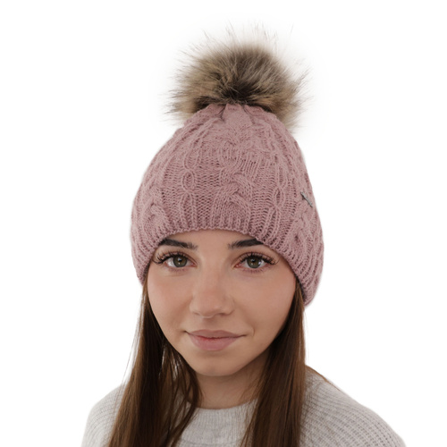 Bonnet d'hiver femme, hiver, wrzosowa, avec pompon, Omega