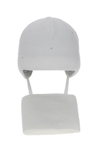 Meisjes winter set muts en sjaal, wit, met bindkoorden, Moli