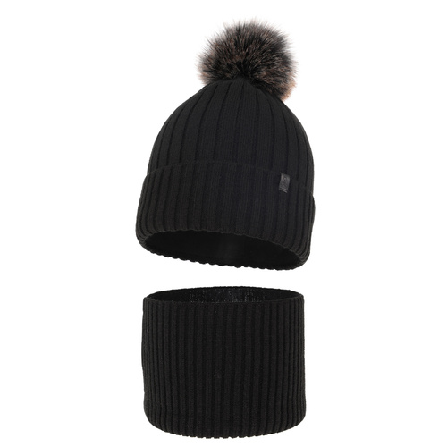 Ensemble d'hiver garçon: bonnet et snood, noir, avec pompon, Relax