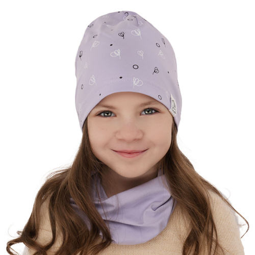 Ensemble automne/printemps fille: bonnet et snood, corail, en coton, Fiora