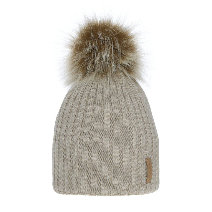 Meisjes wintermuts, beige, met garen pompon, Werbena