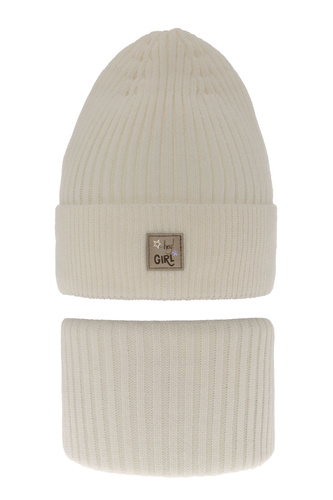 Ensemble d'hiver fille: bonnet et snood, crème, Georgina