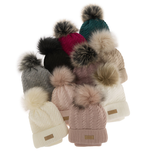 Ensemble d'hiver fille: bonnet et snood, noir, avec pompon, Alika