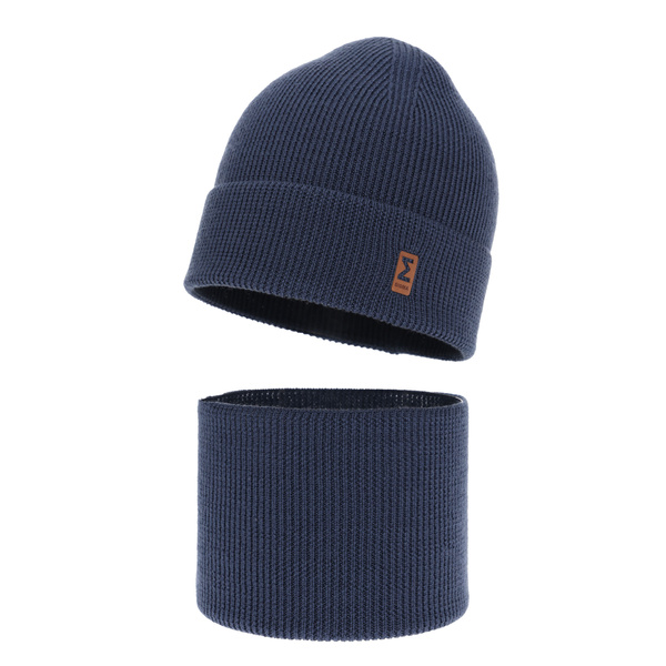 Ensemble automne/printemps garçon: bonnet et snood, bleu, avec laine mérinos, Bruce