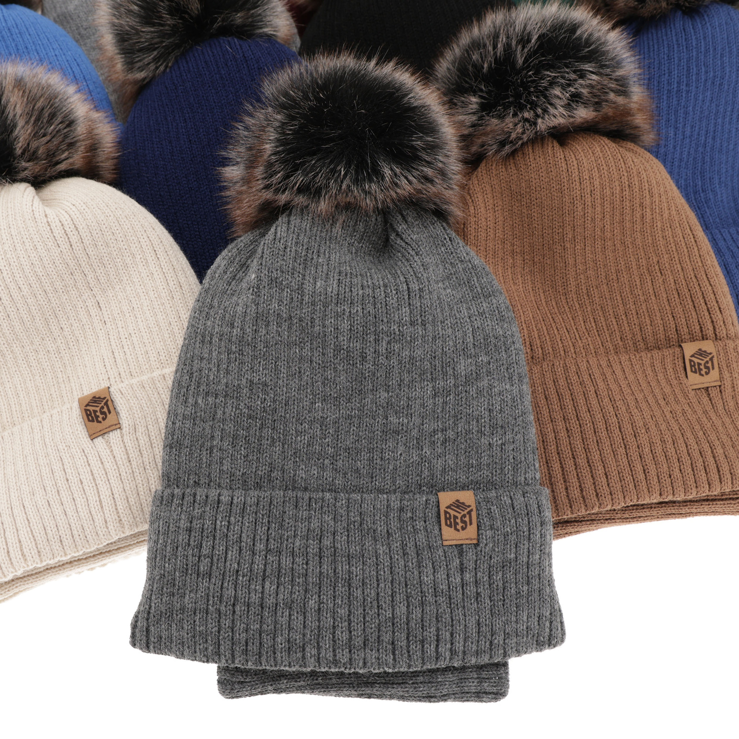 Ensemble d'hiver garçon: bonnet et snood, brun, avec pompon, Wizar