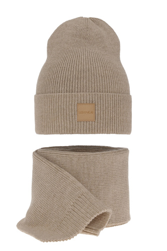 Ensemble d'hiver femme: bonnet et écharpe, beige, Nathalie