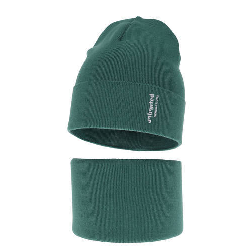 Ensemble automne/printemps garçon: bonnet et snood, met katoen, vert, Timothe