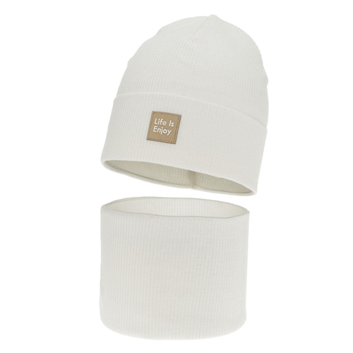 Meisjes herfst/lente set: muts en buissjaal, met katoen, kremowy, Zola