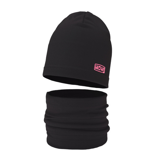 Ensemble automne/printemps fille: bonnet et snood, noir, en coton, Friza