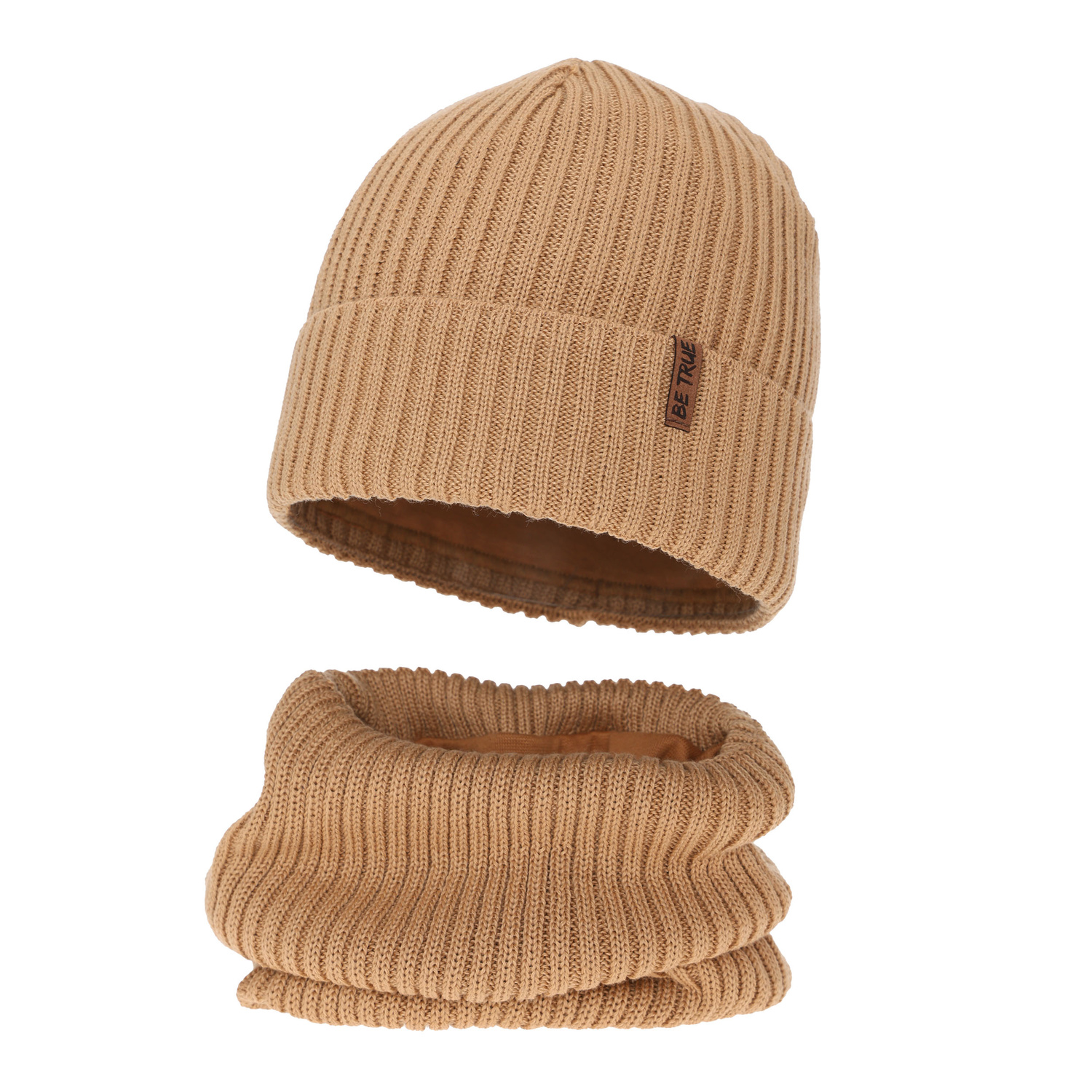 Jongens winter set (muts en buissjaal), Camel, met merinowol, Colton